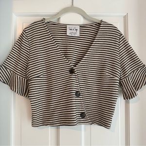 Sadie & Sage | Beige Striped Woven Crop Top | Medium
